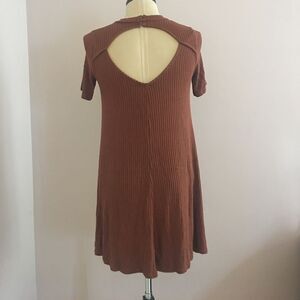 AEO Soft Brown Ribbed Mock Neck Keyhole Dress S/P